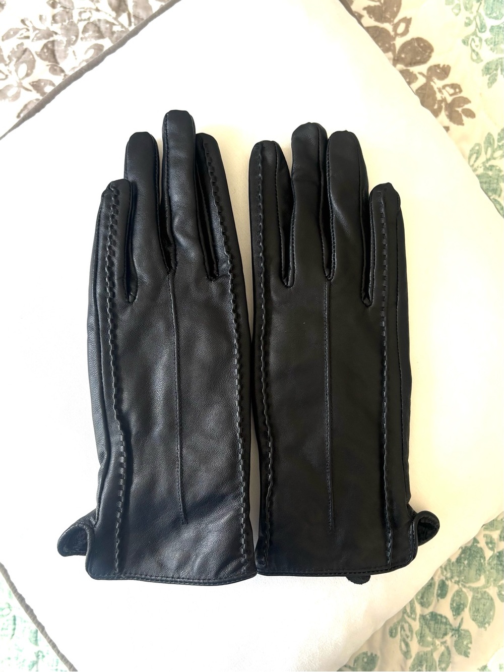 Black Leather Gloves Faux Fur Lined Classic Winter Dress Gloves